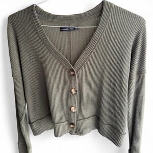 Abercrombie & Fitch Olive Green Ribbed Cardigan